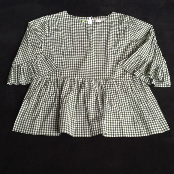 Green and White Plaid Checkered Smock Shirt - Picture 4 of 15